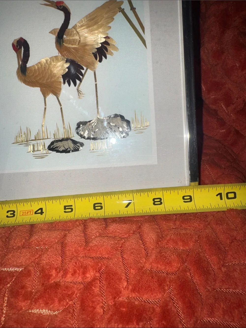 VTG Mid-Century Japanese Straw Mosaic Art | Majestic Cranes in Bamboo Forest